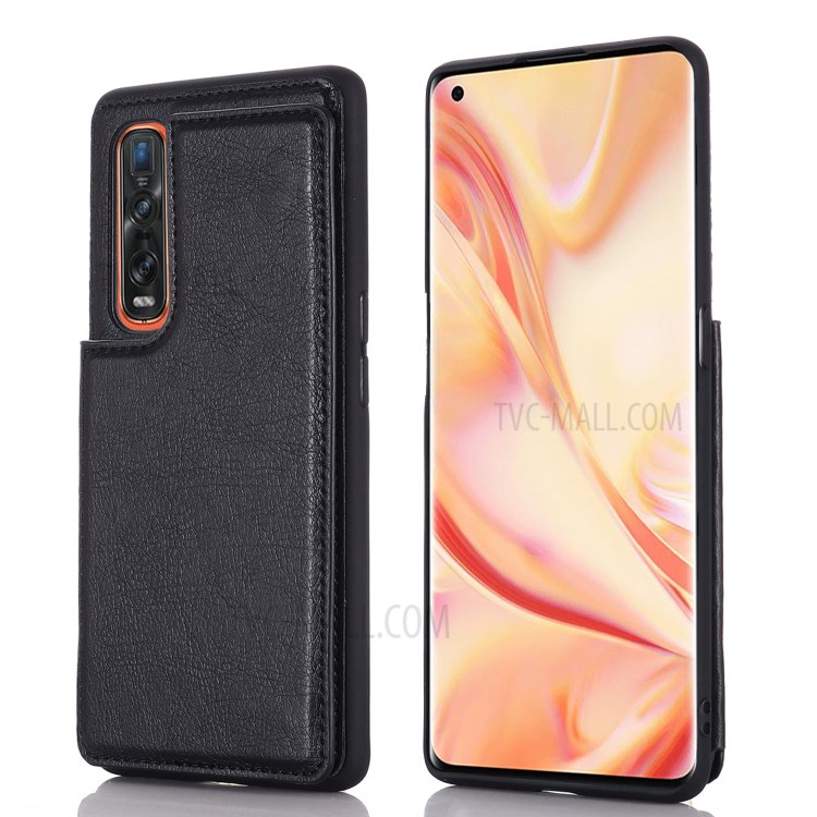 With Kickstand Card Holder Leather Coated PC + TPU Shell for Oppo Find X2 Pro - Black-1