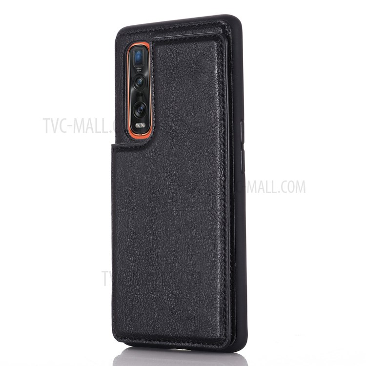 With Kickstand Card Holder Leather Coated PC + TPU Shell for Oppo Find X2 Pro - Black-6