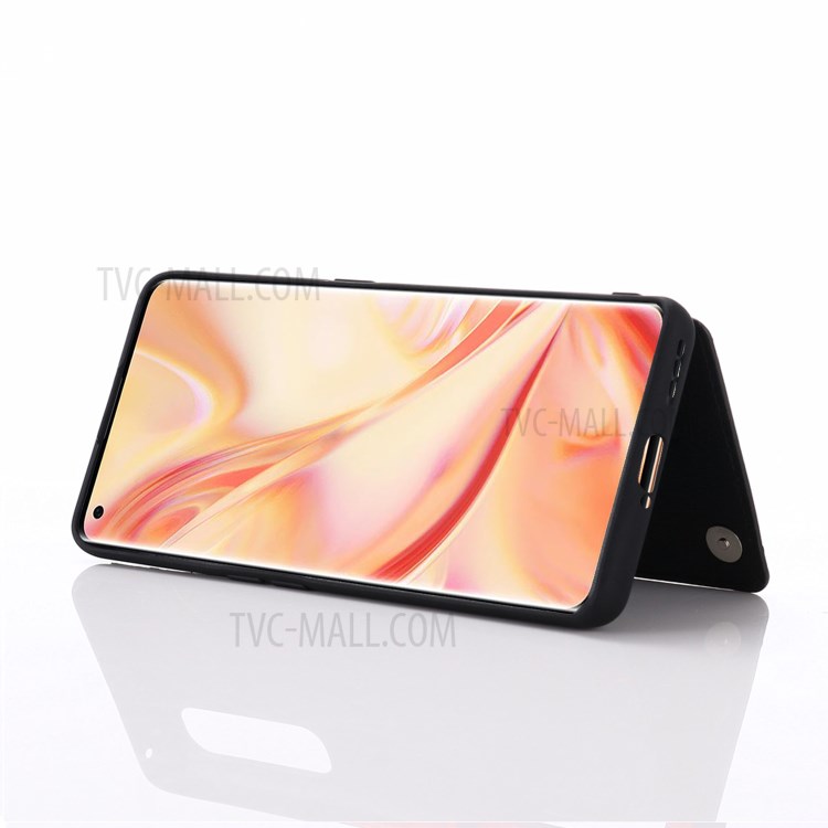 With Kickstand Card Holder Leather Coated PC + TPU Shell for Oppo Find X2 Pro - Black-9