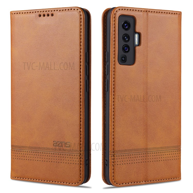 AZNS Magnetic Absorbed Leather with Card Slots Cover for vivo X50 - Brown-1