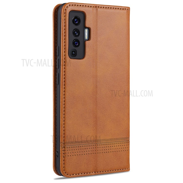 AZNS Magnetic Absorbed Leather with Card Slots Cover for vivo X50 - Brown-3