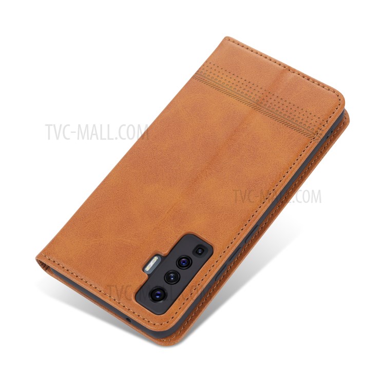 AZNS Magnetic Absorbed Leather with Card Slots Cover for vivo X50 - Brown-5