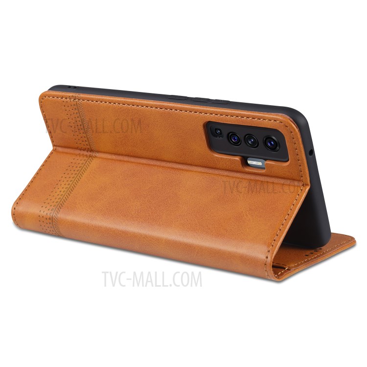 AZNS Magnetic Absorbed Leather with Card Slots Cover for vivo X50 - Brown-7