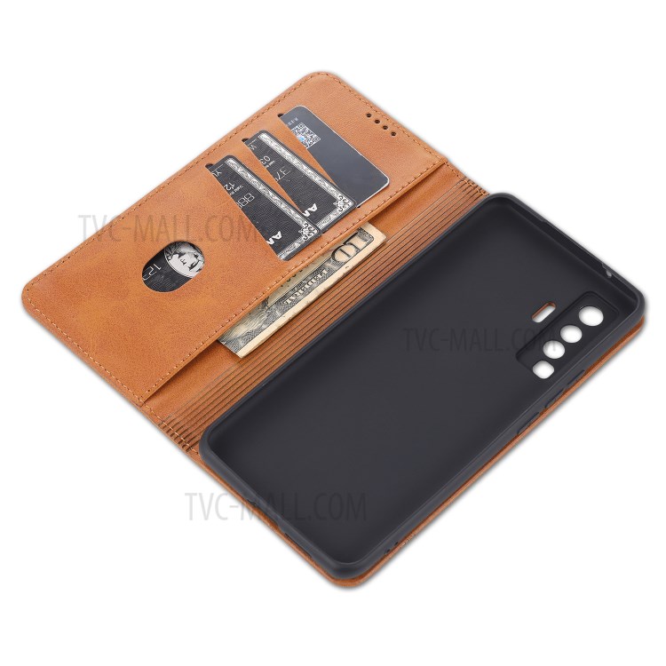 AZNS Magnetic Absorbed Leather with Card Slots Cover for vivo X50 - Brown-9