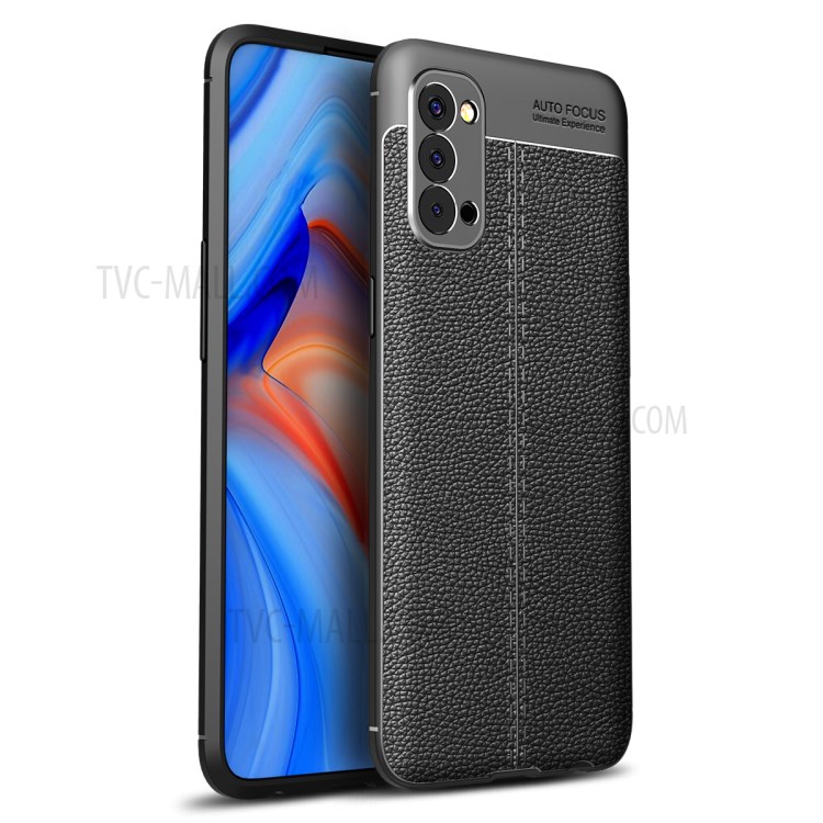 Litchi Skin TPU Cell Phone Case for Oppo Reno4 4G - Black-1