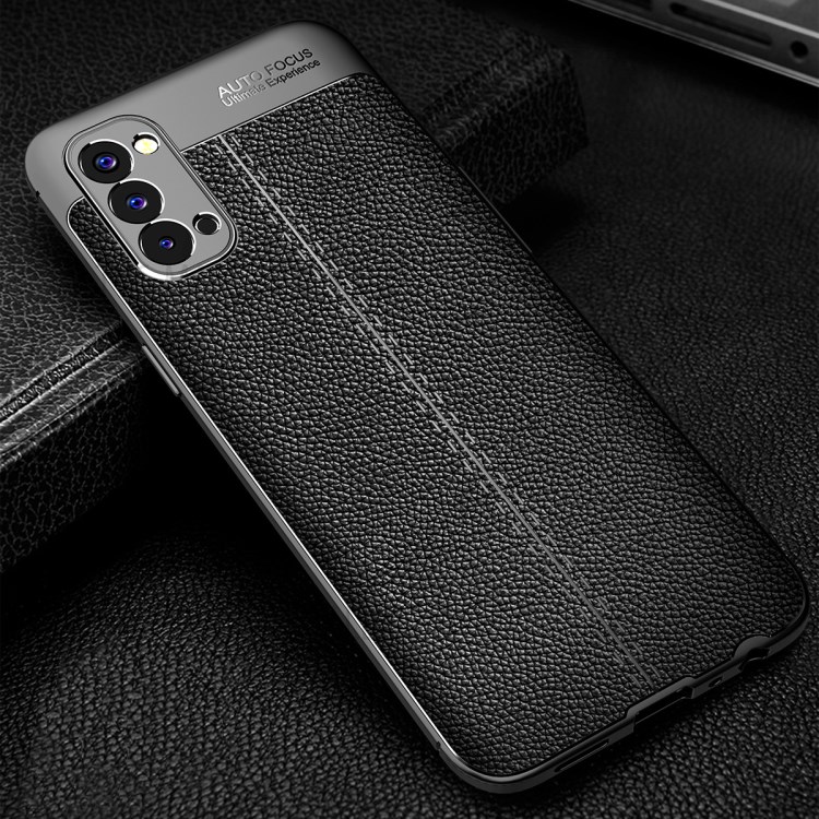 Litchi Skin TPU Cell Phone Case for Oppo Reno4 4G - Black-3