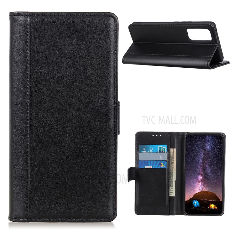 Smooth-surface Wallet Leather Stand Case for Oppo Reno4 4G - Black-1