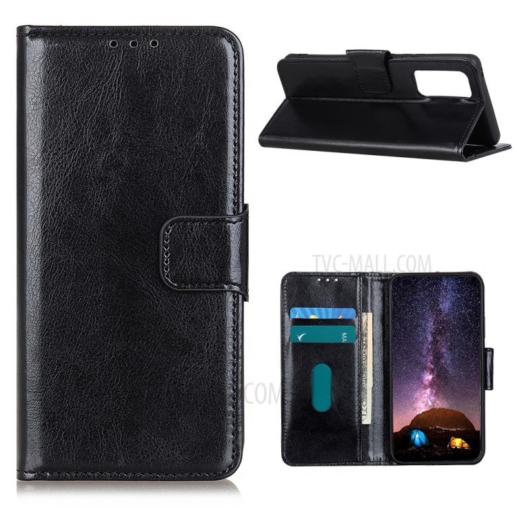 Protection Crazy Horse Wallet Leather Stand Case for Oppo Reno4 4G - Black-1