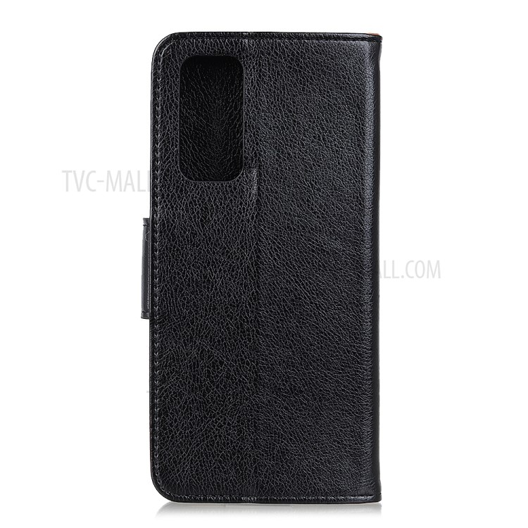 Nappa Texture Protector Split Leather Wallet Stand Phone Cover for Oppo Reno4 4G - Black-3