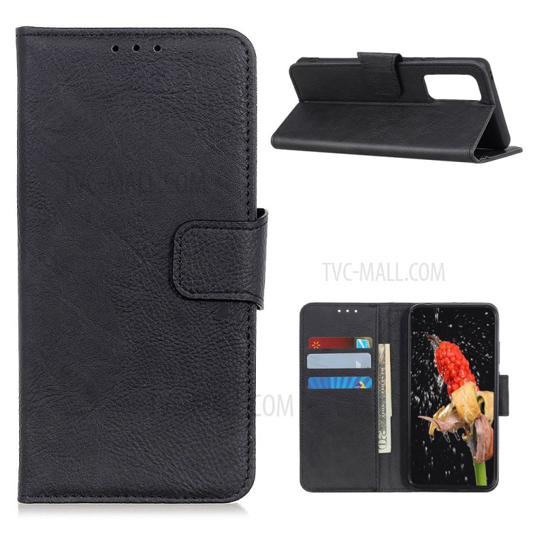 Litchi Texture Protector PU Leather Wallet Cover with Stand for Oppo Reno4 4G - Black-1