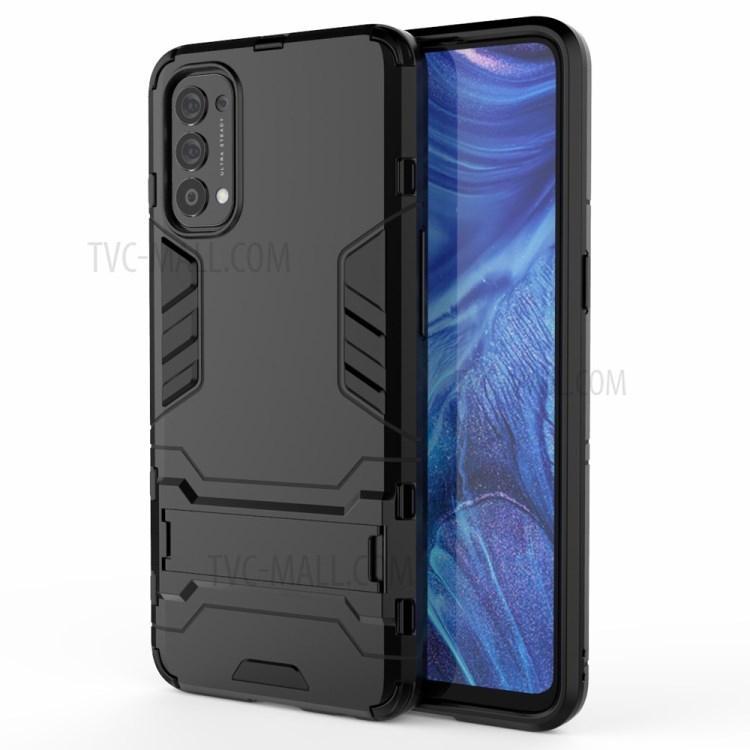 2 in 1 Kickstand PC + TPU Mobile Phone Cover for Oppo Reno4 4G - Black-1