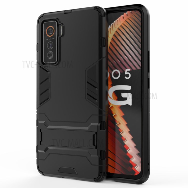 2 in 1 PC + TPU Protective Case with Kickstand for vivo iQOO 5 5G - Black-1