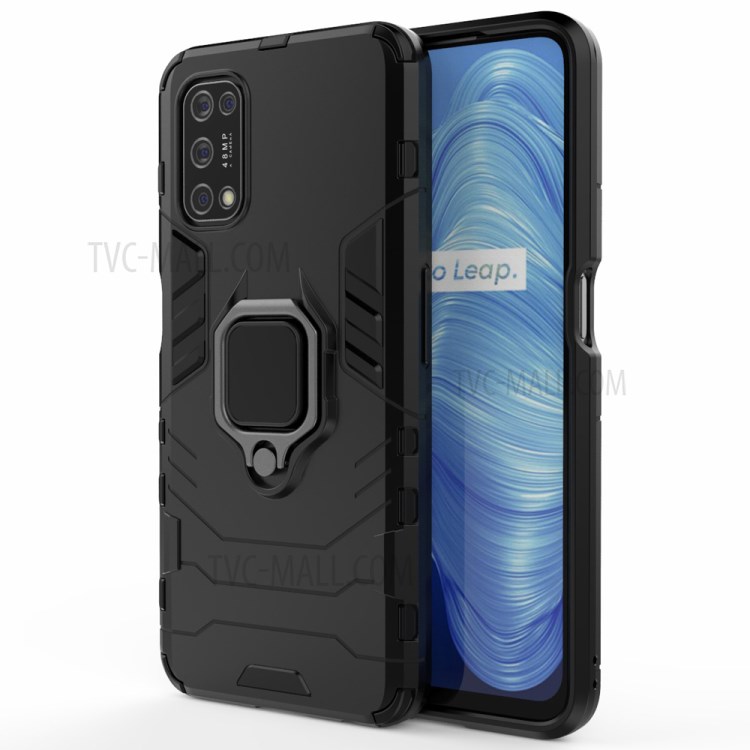 Finger Ring Kickstand PC + TPU Protector Cover for Realme V5 5G - Black-1
