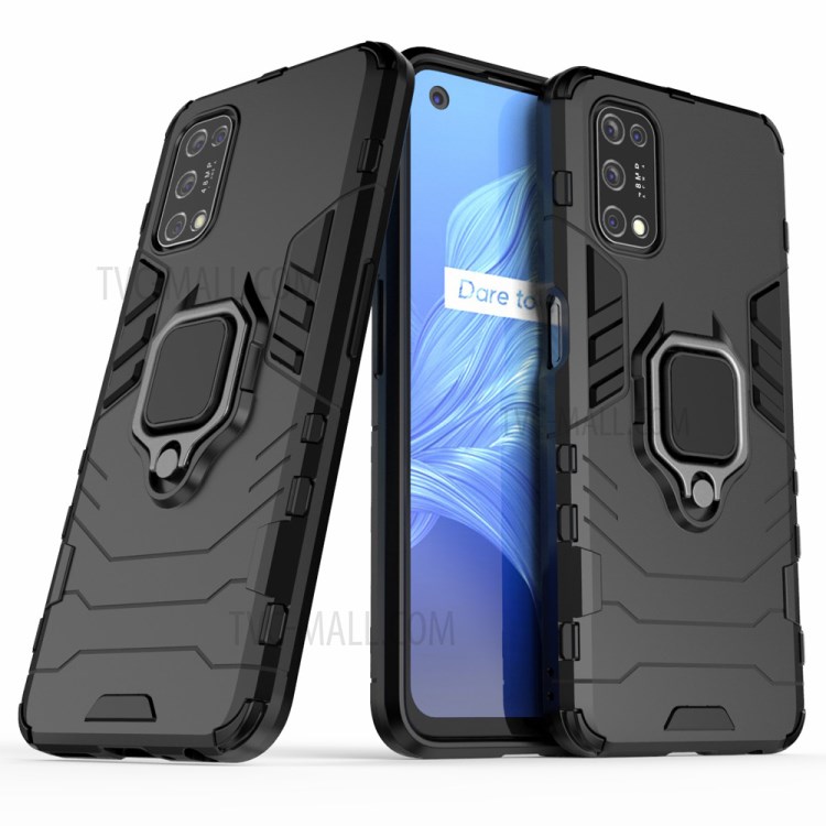 Finger Ring Kickstand PC + TPU Protector Cover for Realme V5 5G - Black-2