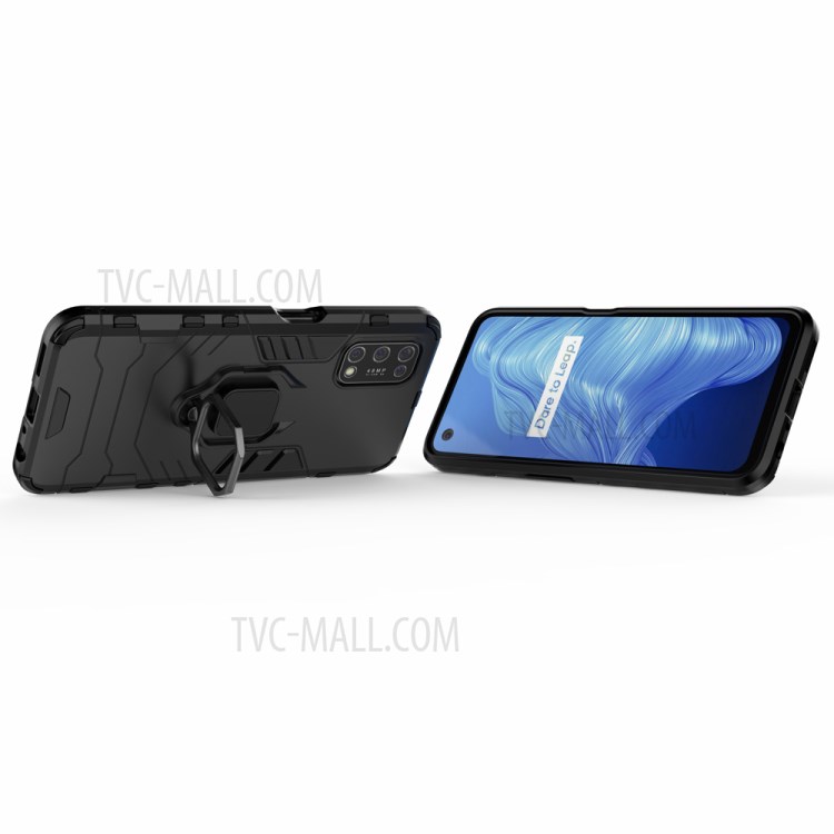 Finger Ring Kickstand PC + TPU Protector Cover for Realme V5 5G - Black-4