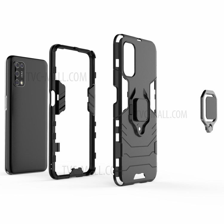 Finger Ring Kickstand PC + TPU Protector Cover for Realme V5 5G - Black-7