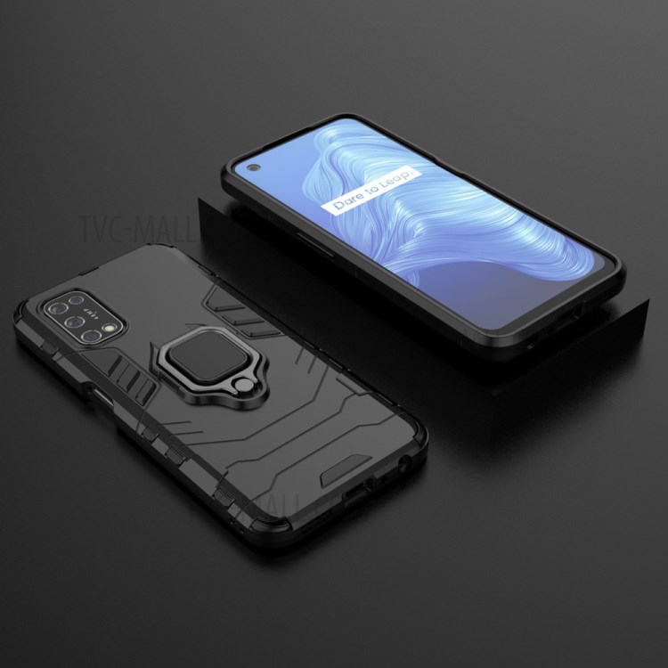 Finger Ring Kickstand PC + TPU Protector Cover for Realme V5 5G - Black-8