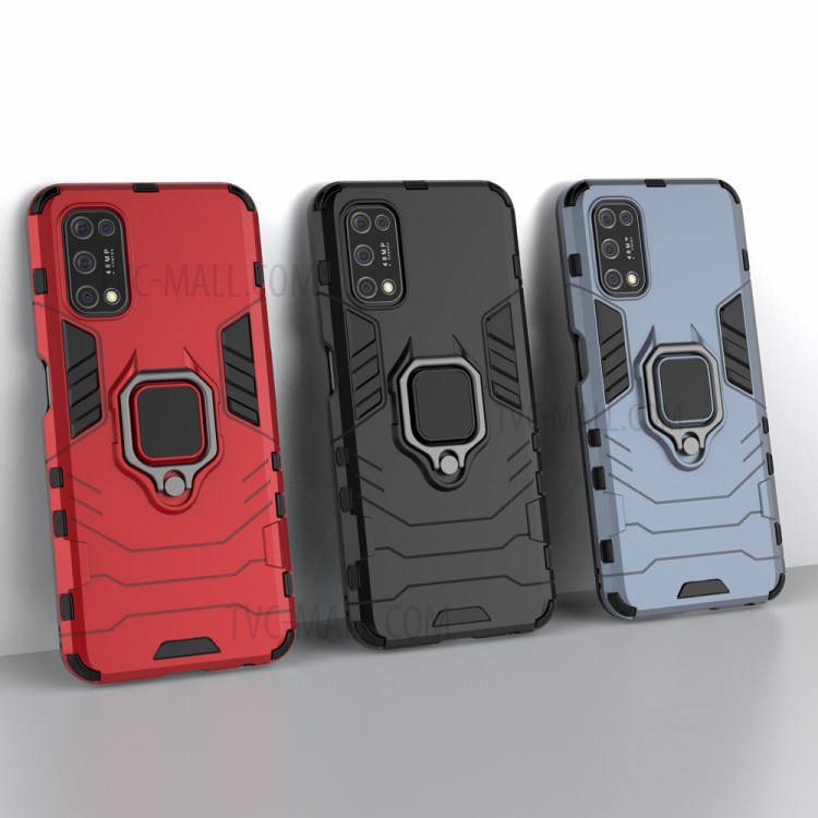 Finger Ring Kickstand PC + TPU Protector Cover for Realme V5 5G - Black-9
