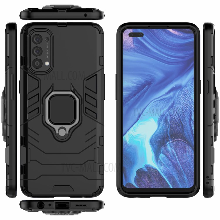 Cool Guard PC + TPU Hybrid Phone Cover with Kickstand for Oppo Reno4 4G - Black-3