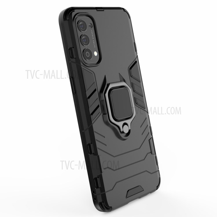 Cool Guard PC + TPU Hybrid Phone Cover with Kickstand for Oppo Reno4 4G - Black-5