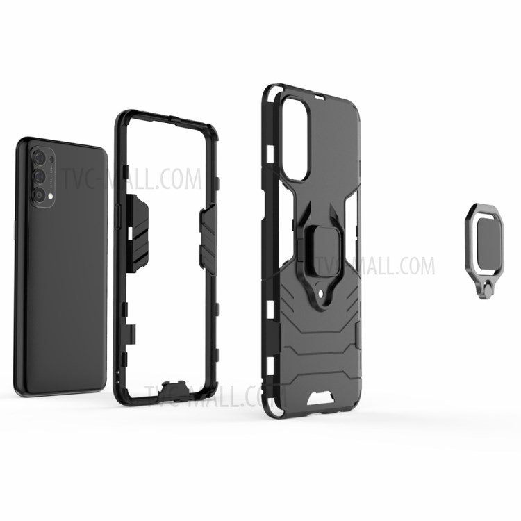 Cool Guard PC + TPU Hybrid Phone Cover with Kickstand for Oppo Reno4 4G - Black-7