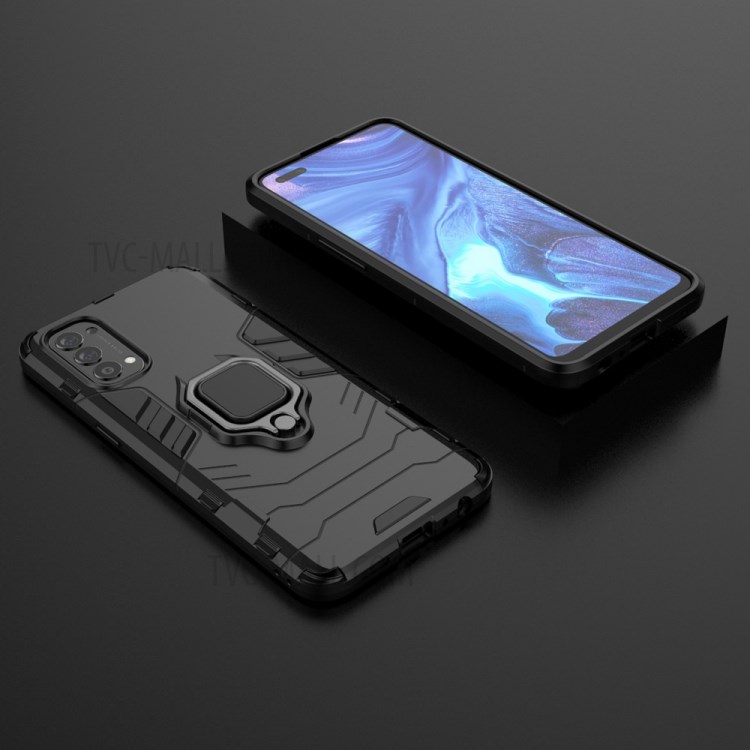 Cool Guard PC + TPU Hybrid Phone Cover with Kickstand for Oppo Reno4 4G - Black-8