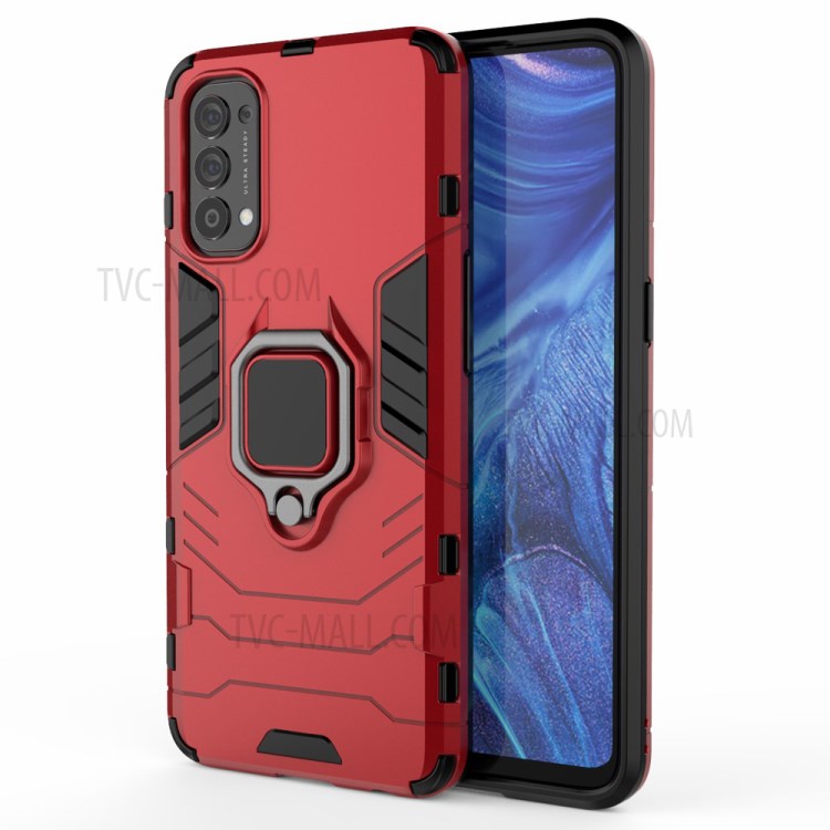 Cool Guard PC + TPU Hybrid Phone Cover with Kickstand for Oppo Reno4 4G - Red-1