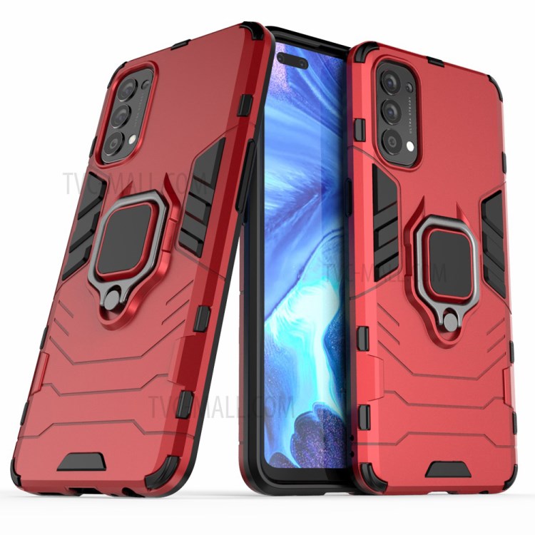 Cool Guard PC + TPU Hybrid Phone Cover with Kickstand for Oppo Reno4 4G - Red-2