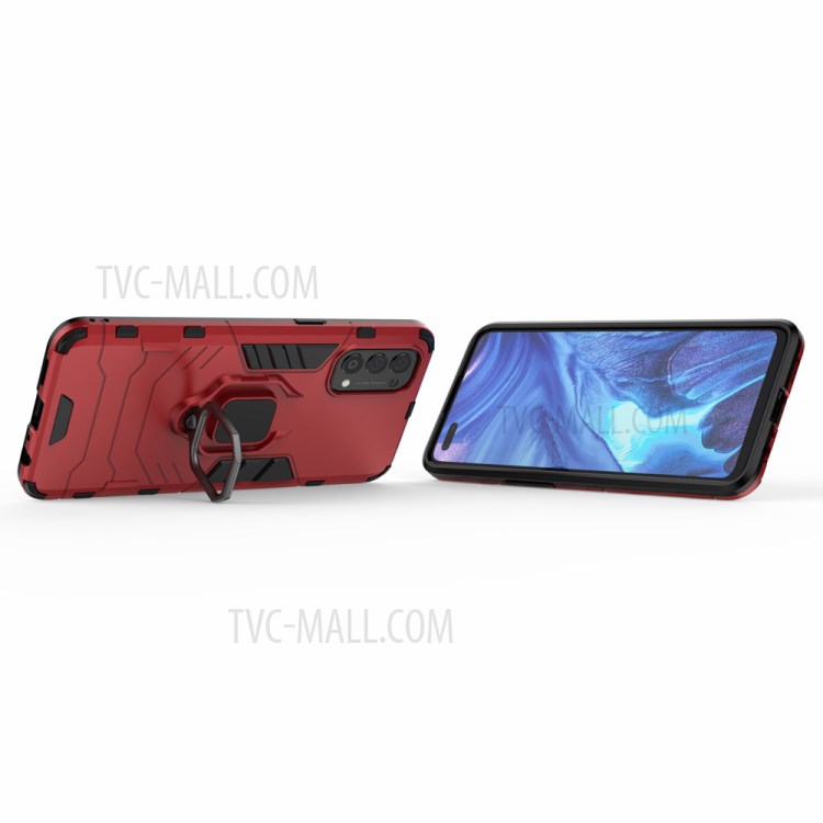 Cool Guard PC + TPU Hybrid Phone Cover with Kickstand for Oppo Reno4 4G - Red-4