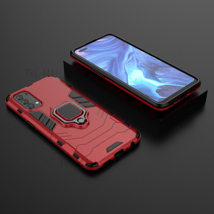 Cool Guard PC + TPU Hybrid Phone Cover with Kickstand for Oppo Reno4 4G - Red-5