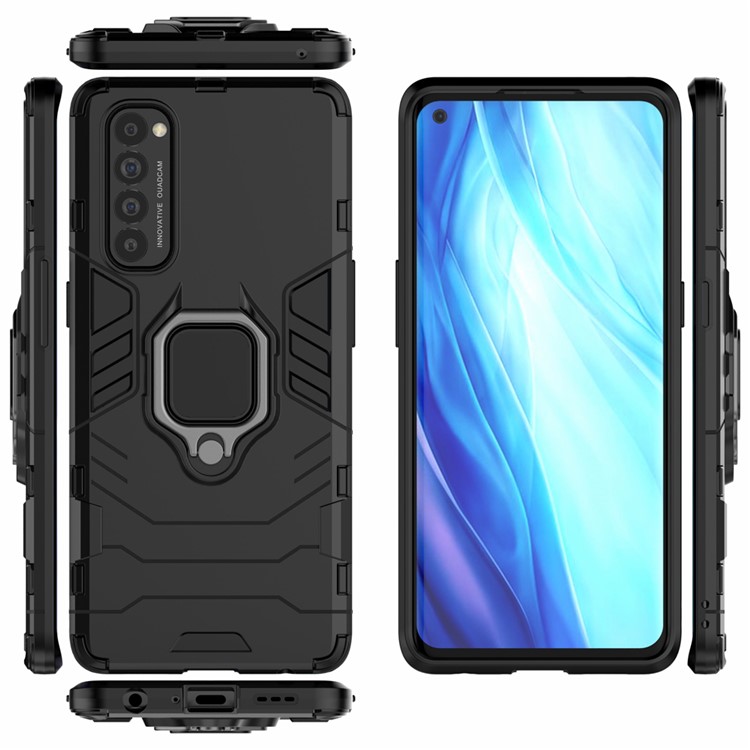 Cool Guard PC + TPU Hybrid Phone Case with Kickstand for Oppo Reno4 Pro 4G - Black-3