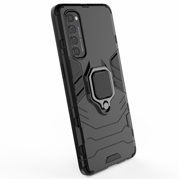 Cool Guard PC + TPU Hybrid Phone Case with Kickstand for Oppo Reno4 Pro 4G - Black-5