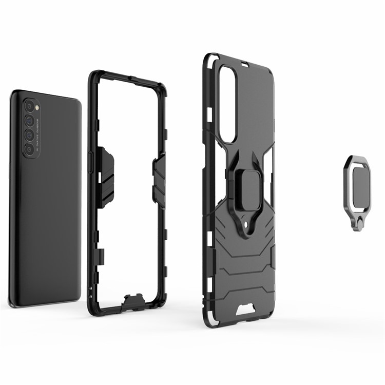 Cool Guard PC + TPU Hybrid Phone Case with Kickstand for Oppo Reno4 Pro 4G - Black-7