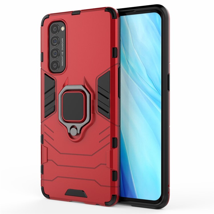 Cool Guard PC + TPU Hybrid Phone Case with Kickstand for Oppo Reno4 Pro 4G - Red-1