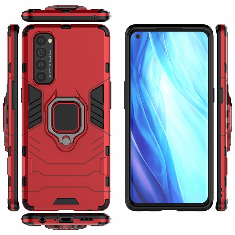 Cool Guard PC + TPU Hybrid Phone Case with Kickstand for Oppo Reno4 Pro 4G - Red-3