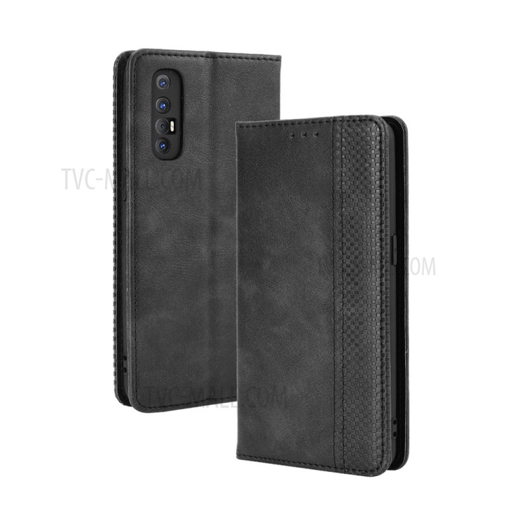 Auto-absorbed Retro PU Leather Cover for Oppo Reno3 Pro - Black-2