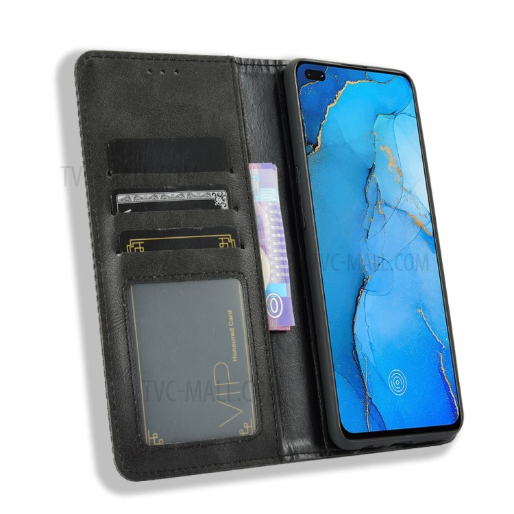 Auto-absorbed Retro PU Leather Cover for Oppo Reno3 Pro - Black-5