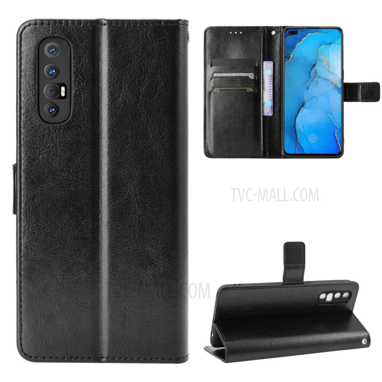 Crazy Horse Texture Wallet Leather Shell for OPPO Reno3 Pro - Black-1