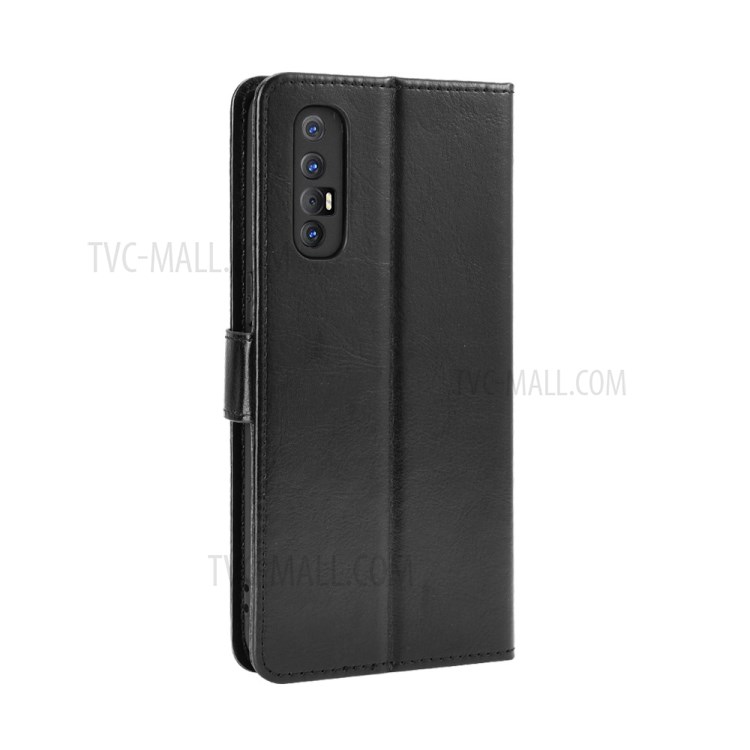 Crazy Horse Texture Wallet Leather Shell for OPPO Reno3 Pro - Black-2