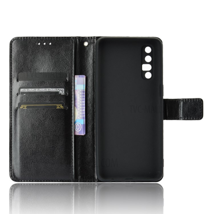 Crazy Horse Texture Wallet Leather Shell for OPPO Reno3 Pro - Black-5
