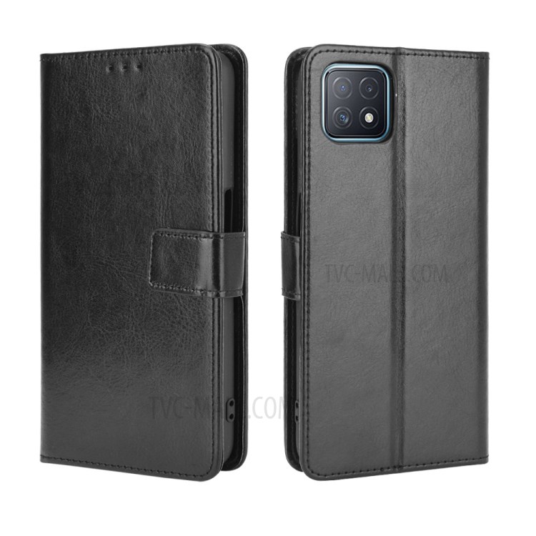 Crazy Horse Wallet Stand Leather Protector Case with Lanyard for Oppo A72 5G - Black-6