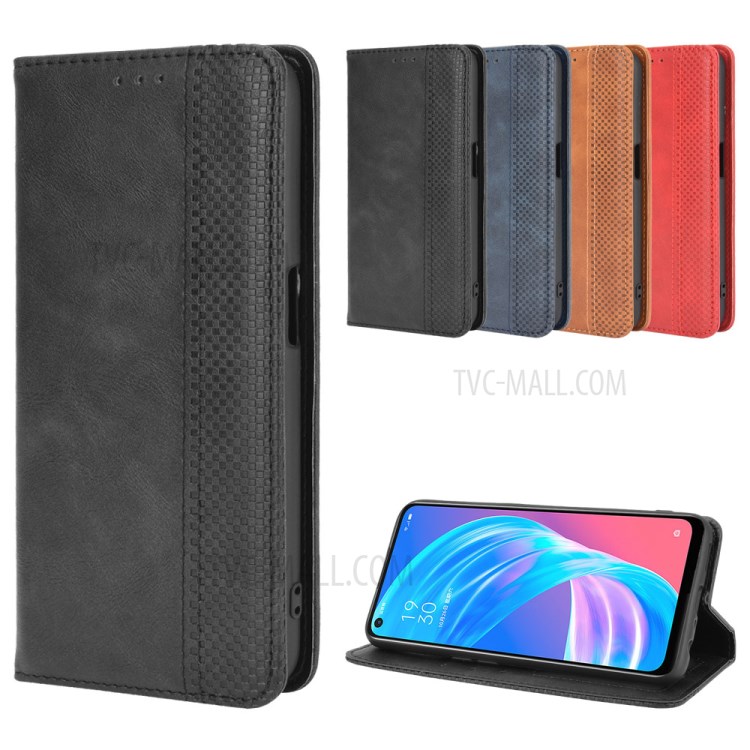 Vintage Style Phone Shell Leather Wallet Stand Case for Oppo A72 5G - Black-12