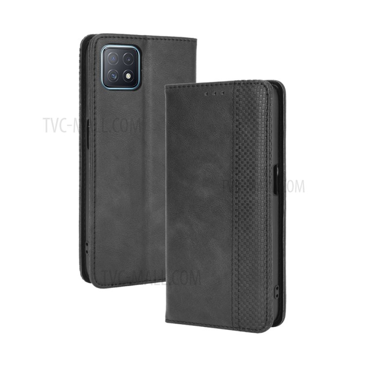 Vintage Style Phone Shell Leather Wallet Stand Case for Oppo A72 5G - Black-2