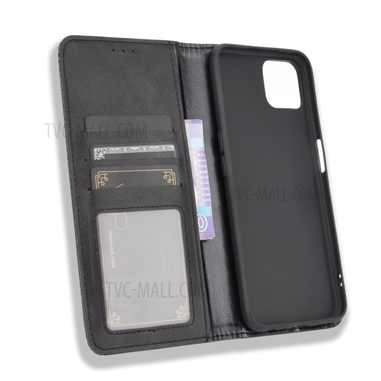 Vintage Style Phone Shell Leather Wallet Stand Case for Oppo A72 5G - Black-4