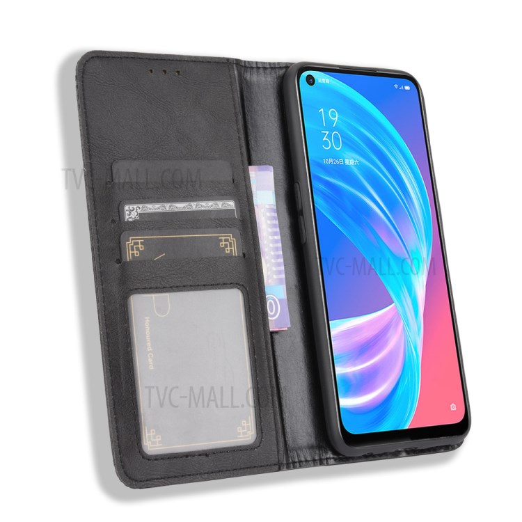 Vintage Style Phone Shell Leather Wallet Stand Case for Oppo A72 5G - Black-5