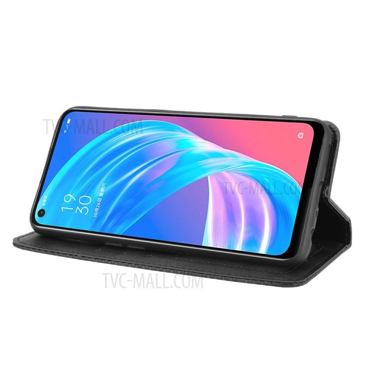 Vintage Style Phone Shell Leather Wallet Stand Case for Oppo A72 5G - Black-6