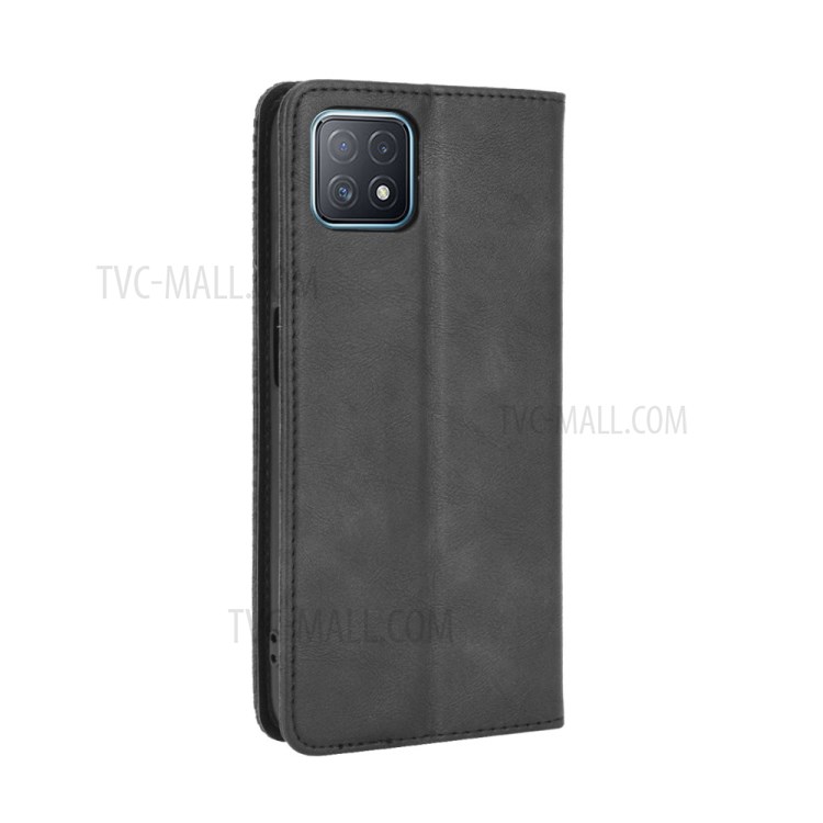Vintage Style Phone Shell Leather Wallet Stand Case for Oppo A72 5G - Black-7