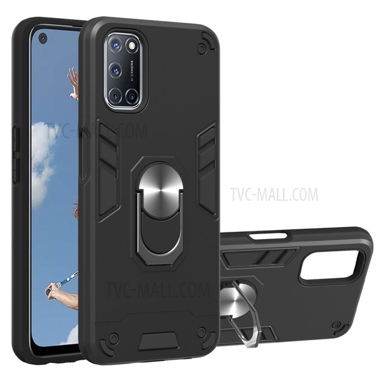 Detachable 2-in-1 PC + TPU with Rotating Kickstand Case for Oppo A92/A72/A52 - Black-1