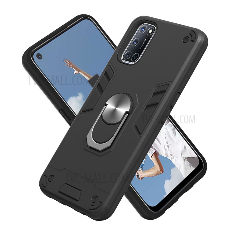 Detachable 2-in-1 PC + TPU with Rotating Kickstand Case for Oppo A92/A72/A52 - Black-2