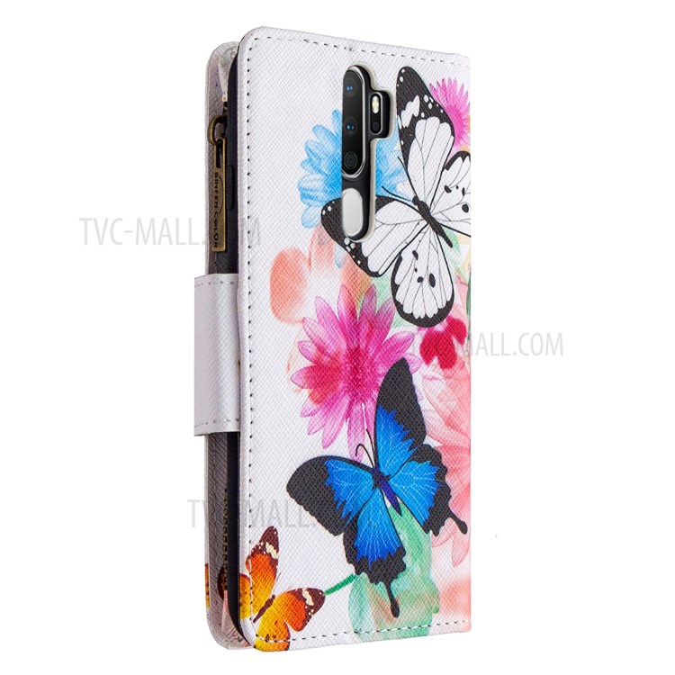 BF03 Printing Zipper Wallet Leather Cover for Oppo A5 (2020) - Vivid Butterfly-2